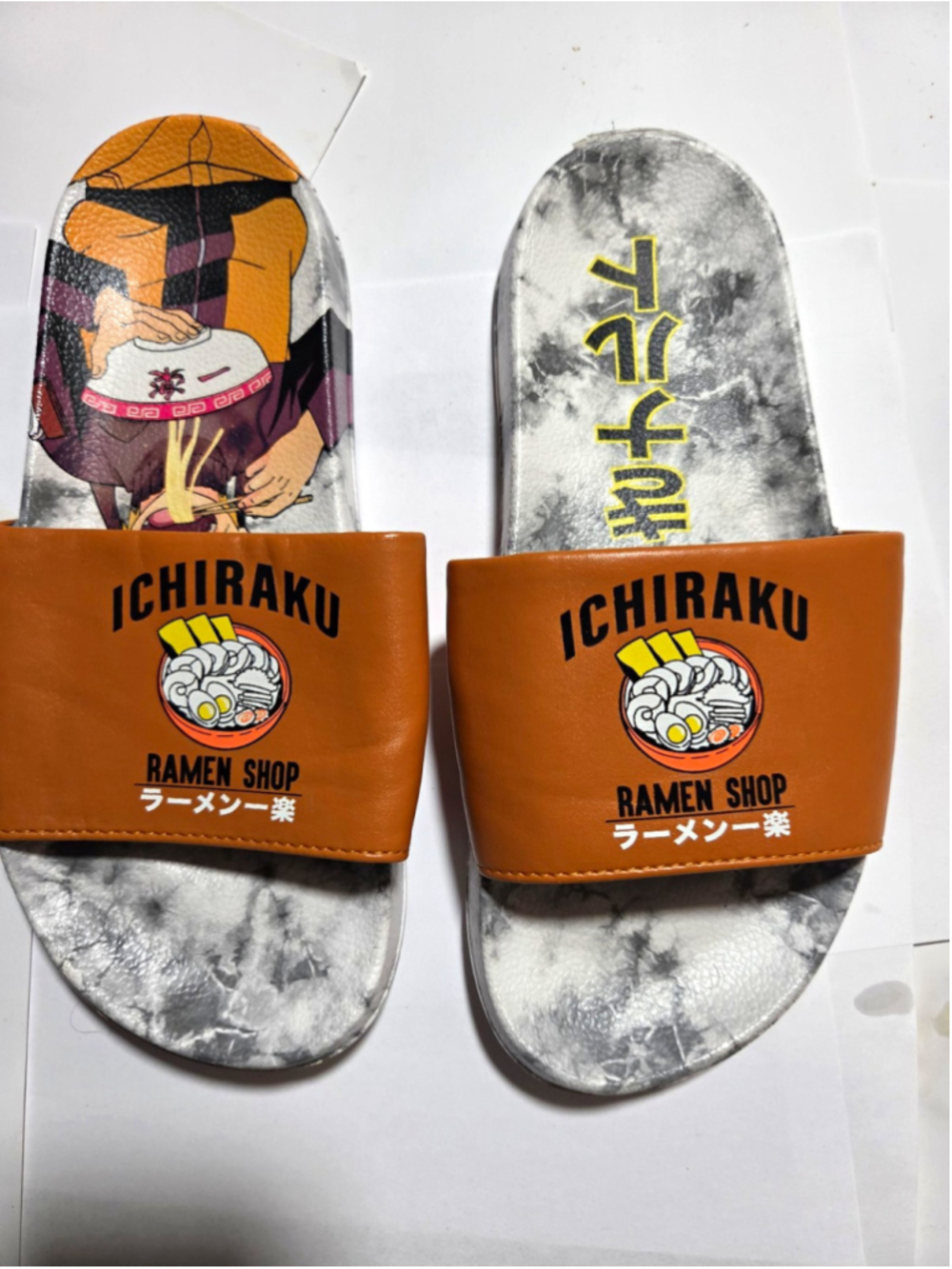 Naruto Shippuden Ichiraku Ramen Shop Slide Sandals Size 7 Orange Anime Shoes